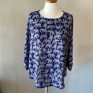 ALL OVER ELEPHANT PRINT Mix by 41 Hawthorn women’s blouse roll tab sleeve Med